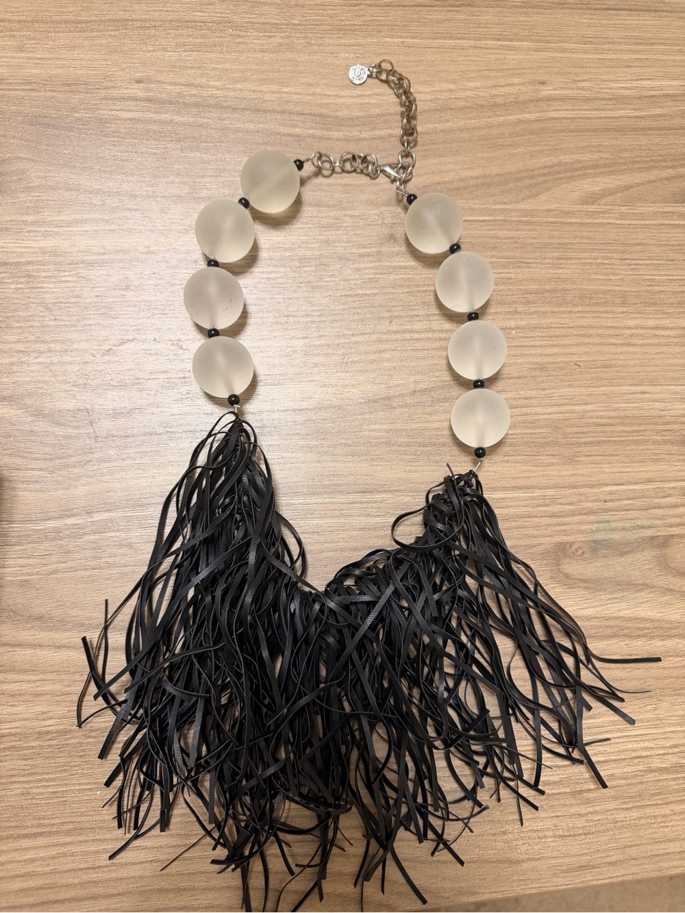 Sassy Jones Black Fringe Necklace with Frosted Beads